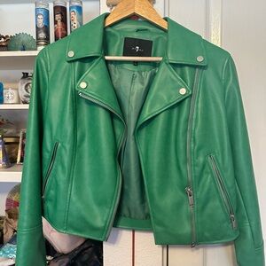 LIKE NEW 7 FOR ALL MANKIND green faux leather moto jacket size small